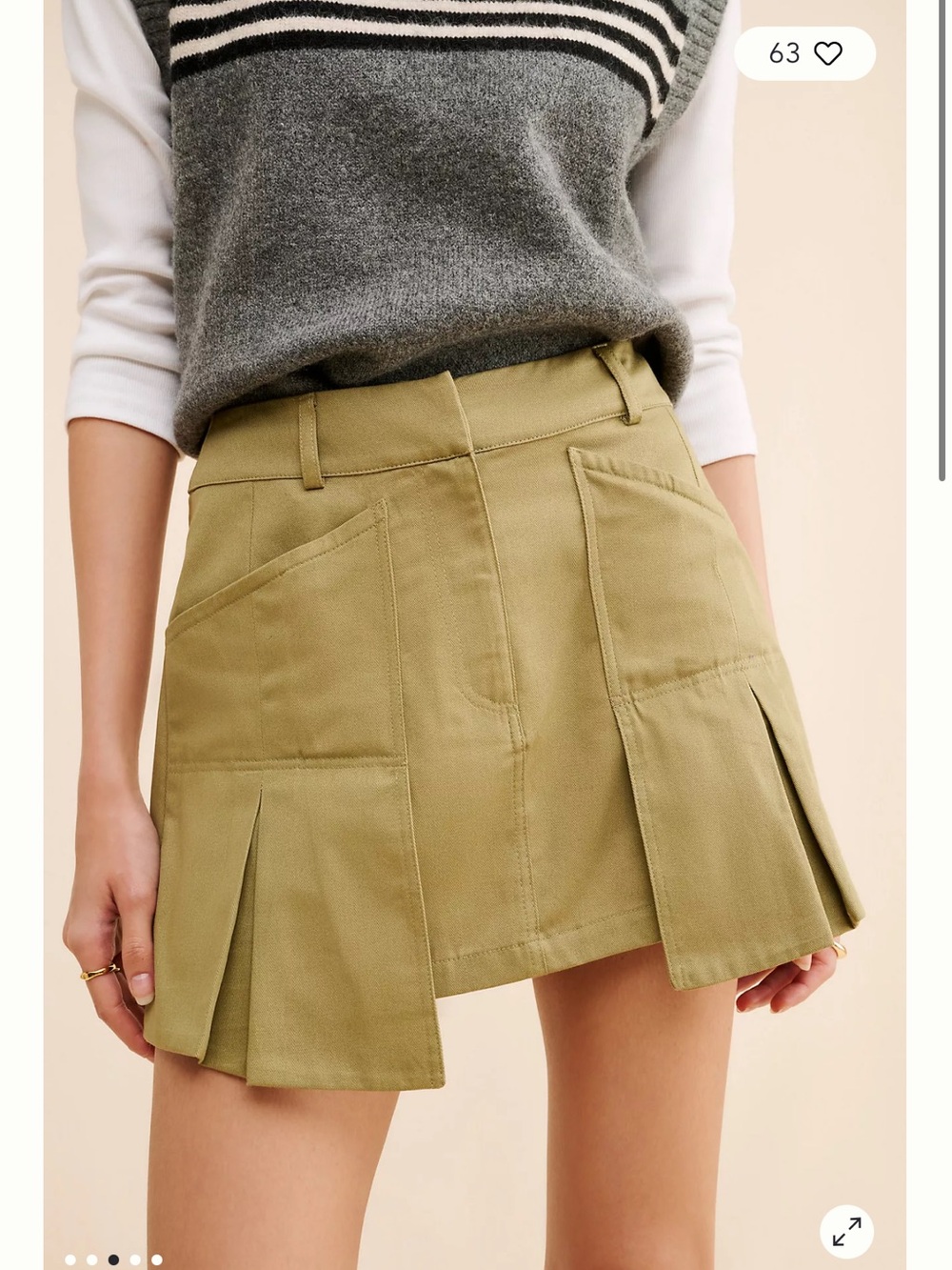 Anthropologie Olive Green Pleated Cargo Mini Skirt Utility Y2K Style M - Picture 11 of 11
